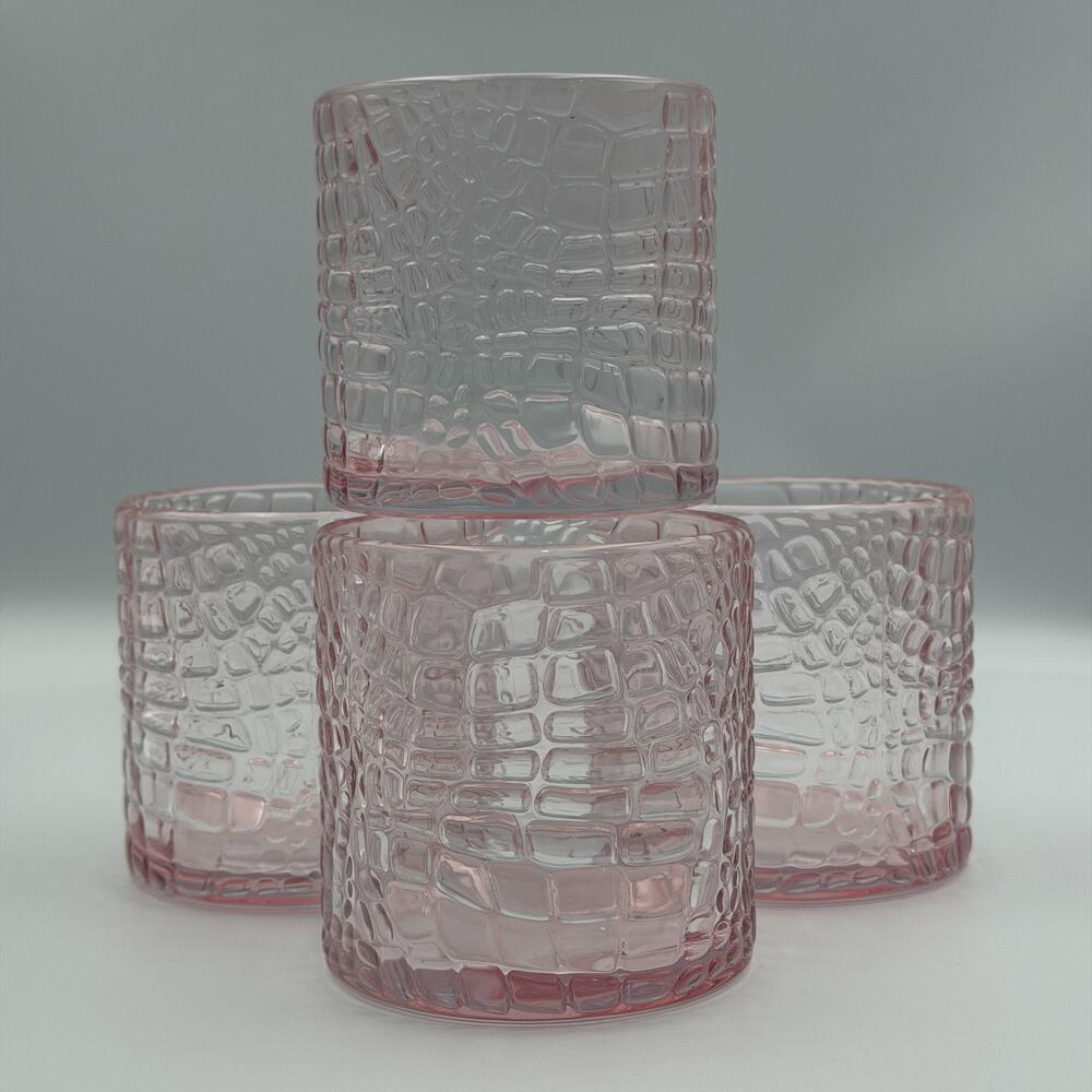 Autobiography by Home Essentials Set of 4 Pink Embossed Tumbler Glasses 13.5oz